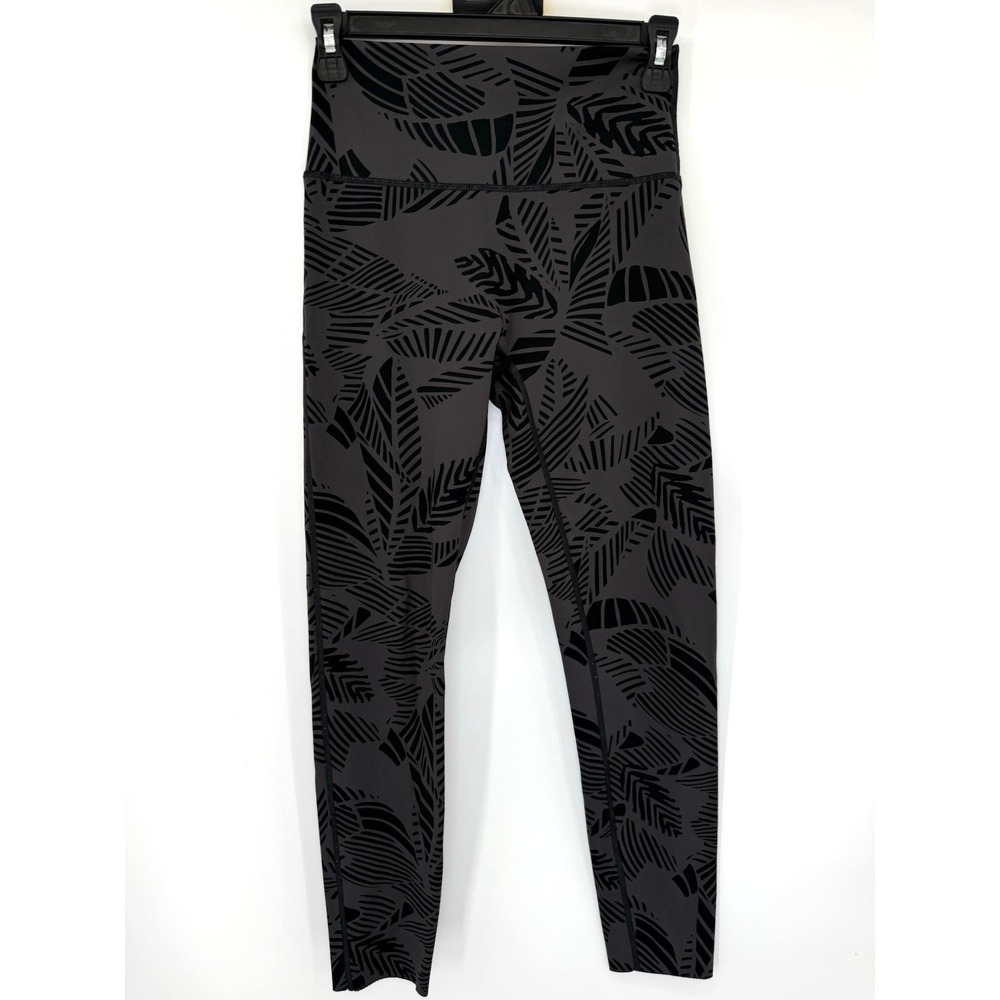 Aerie Leggings Womens M Gray Chill Play Move Tropical Leaf High Waisted Active